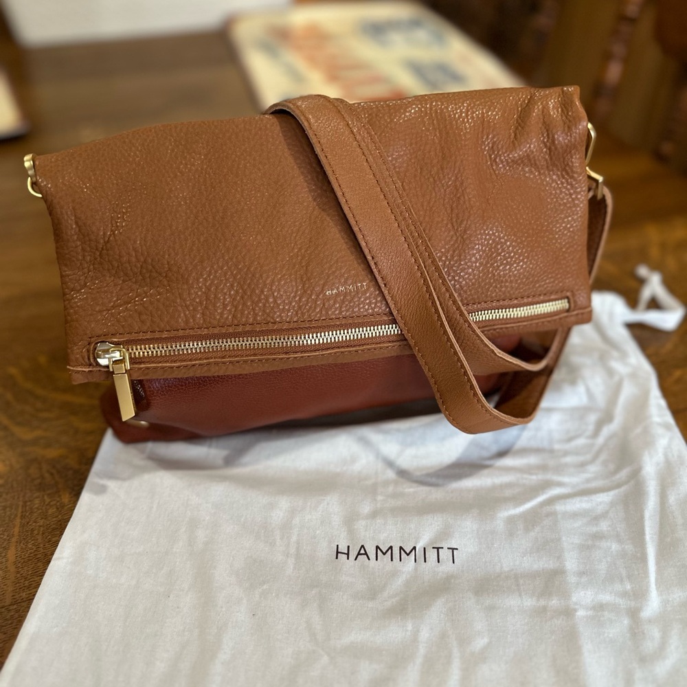 Hammitt Fold Over VIP Leather Large Gold Hardware Crossbody
